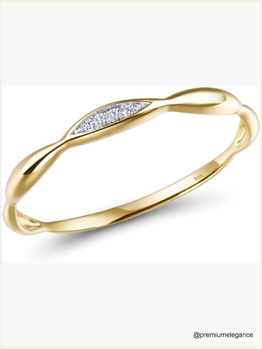 10K Solid Gold Genuine Diamond Dainty Twisted Stacking Ring